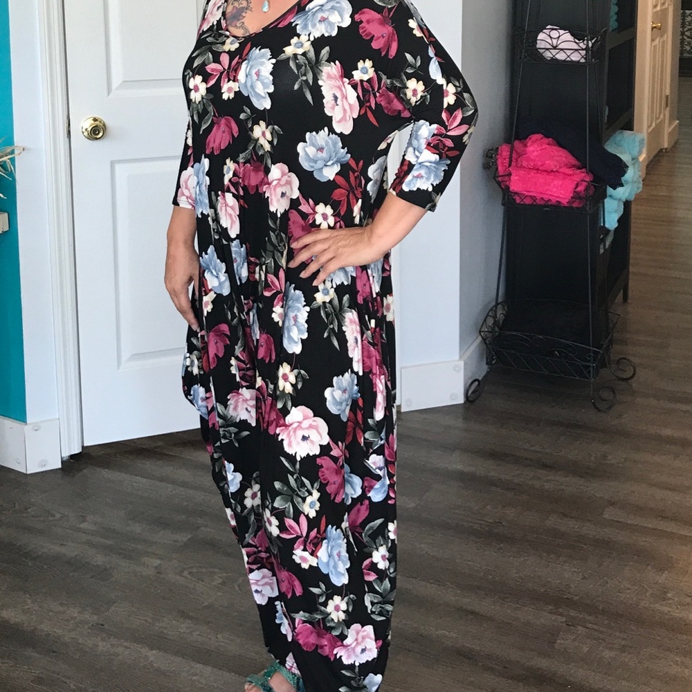 Floral Print 3/4 sleeve Jumpsuit